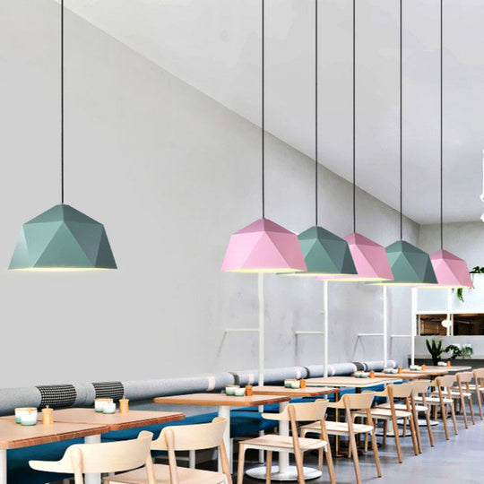 Nordic 1-Light Diamond Suspension Lamp With Metallic Finish - Perfect For Restaurants Pink / 10