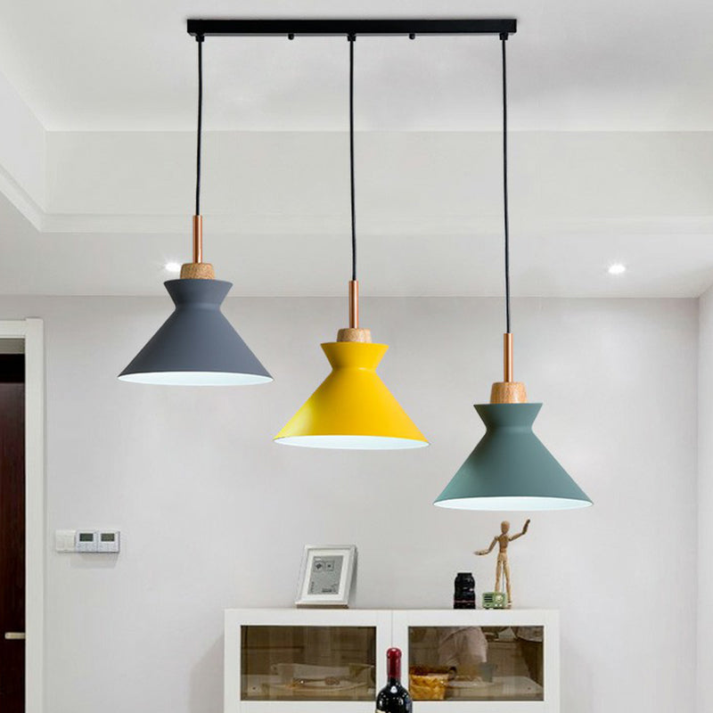 Geometric Macaron Pendant Lamp: 3-Light Black Metal Shade Ceiling Light For Restaurants