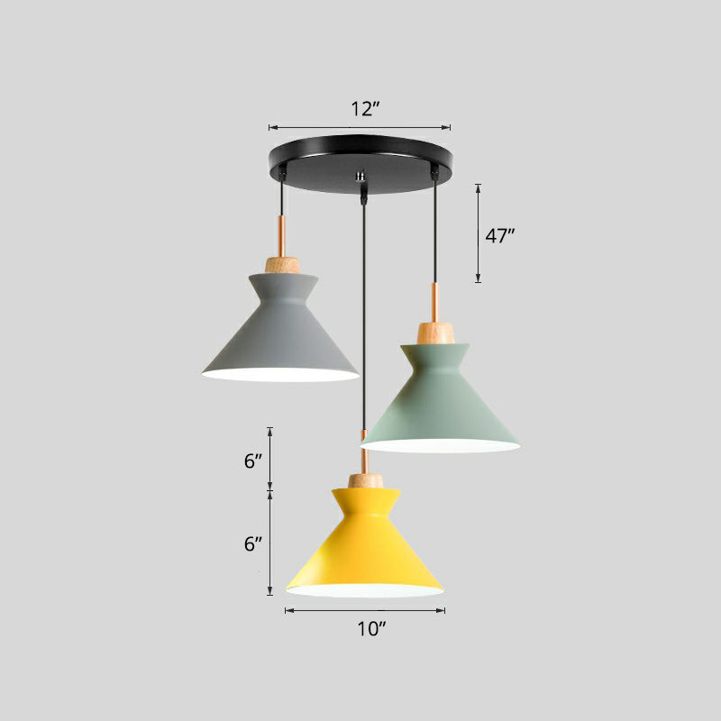 Geometric Macaron Pendant Lamp: 3-Light Black Metal Shade Ceiling Light For Restaurants / Wide Flare