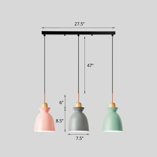 Geometric Macaron Pendant Lamp: 3-Light Black Metal Shade Ceiling Light For Restaurants / Oval
