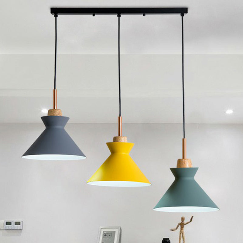 Geometric Macaron Pendant Lamp: 3-Light Black Metal Shade Ceiling Light For Restaurants