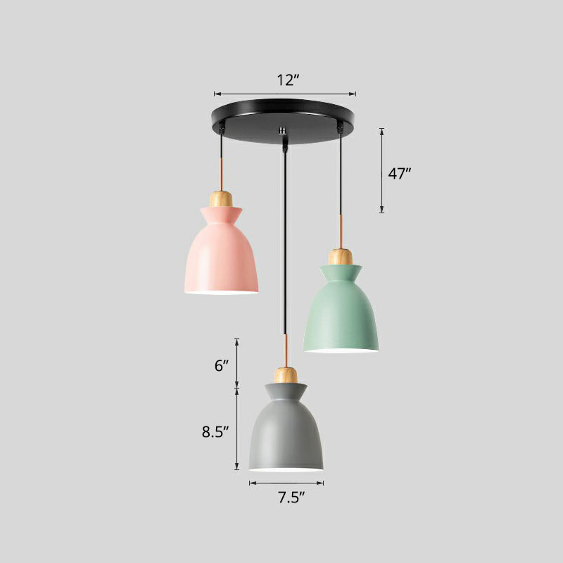 Geometric Macaron Pendant Lamp: 3-Light Black Metal Shade Ceiling Light For Restaurants / Oval Round