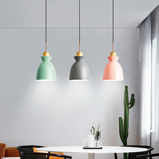 Geometric Macaron Pendant Lamp: 3-Light Black Metal Shade Ceiling Light For Restaurants