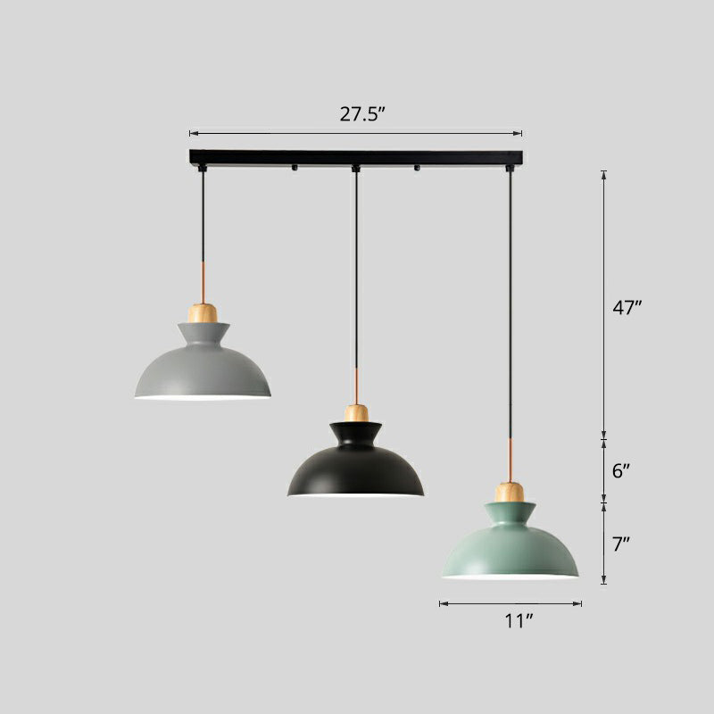 Geometric Macaron Pendant Lamp: 3-Light Black Metal Shade Ceiling Light For Restaurants / Dome