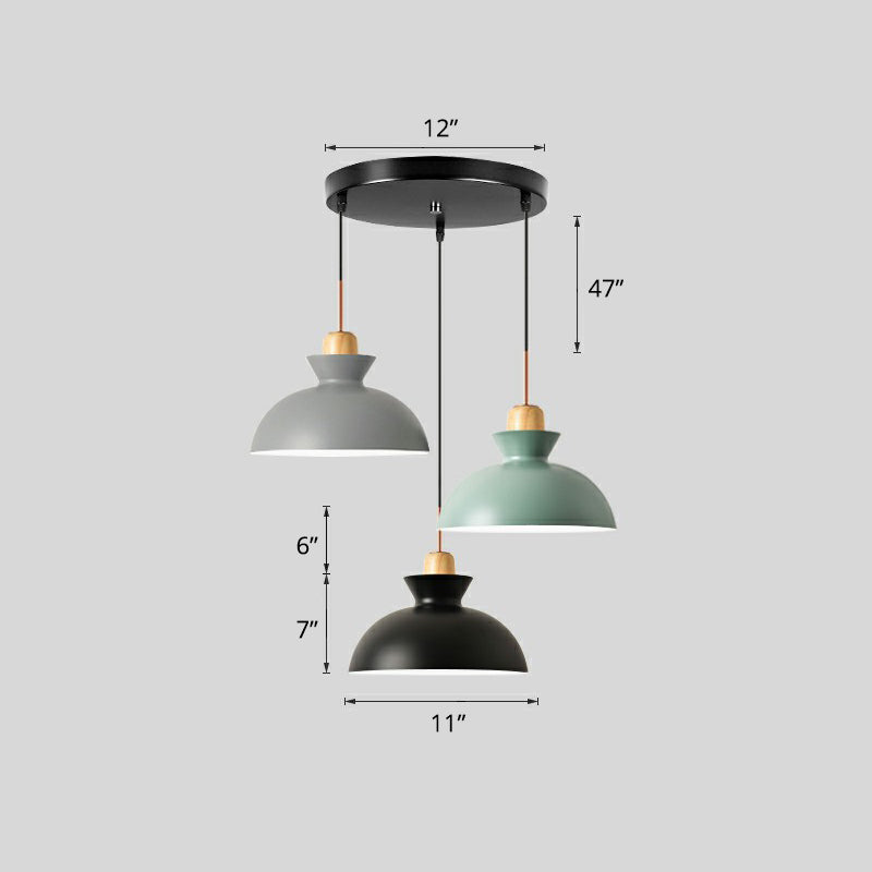 Geometric Macaron Pendant Lamp: 3-Light Black Metal Shade Ceiling Light For Restaurants / Dome Round
