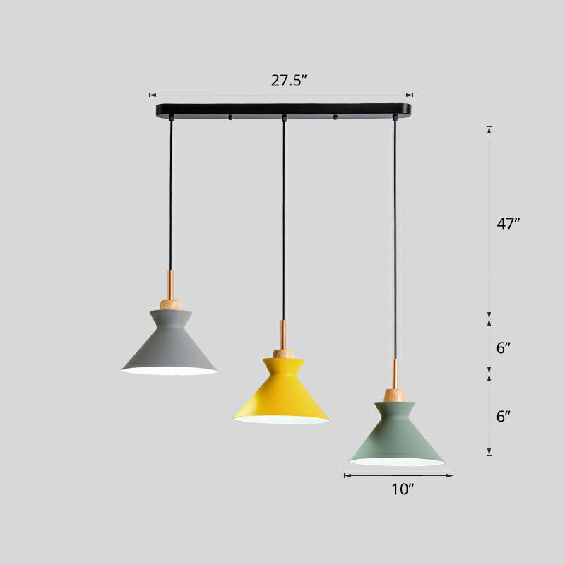 Geometric Macaron Pendant Lamp: 3-Light Black Metal Shade Ceiling Light For Restaurants / Wide Flare