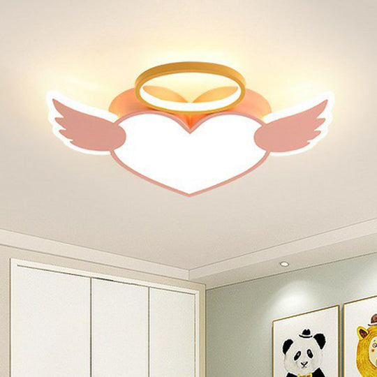 LED Pink Love Wings Ceiling Lamp with Acrylic Shade - Cartoon Flush Mount Lighting