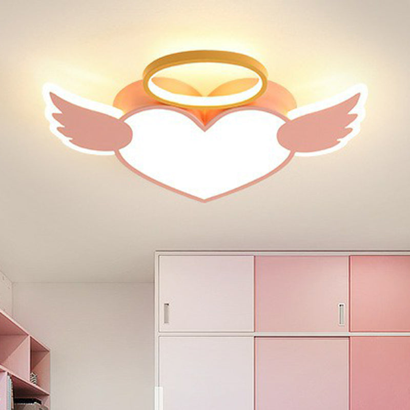 LED Pink Love Wings Ceiling Lamp with Acrylic Shade - Cartoon Flush Mount Lighting