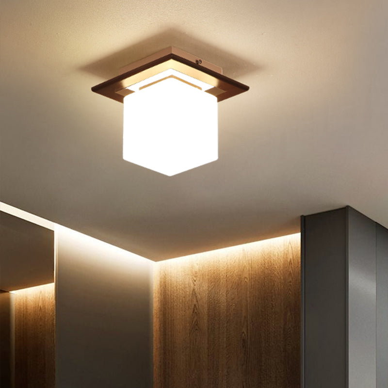 Geometric Flush Mount Ceiling Light Fixture - Modern Wooden Design (1-Light, Brown)