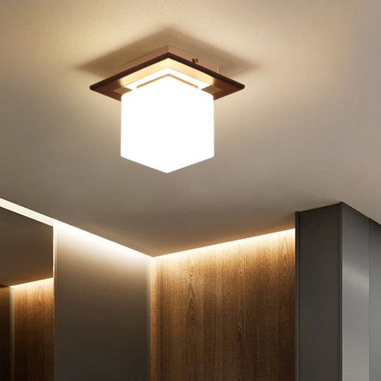 Geometric Flush Mount Ceiling Light Fixture - Modern Wooden Design (1-Light, Brown)