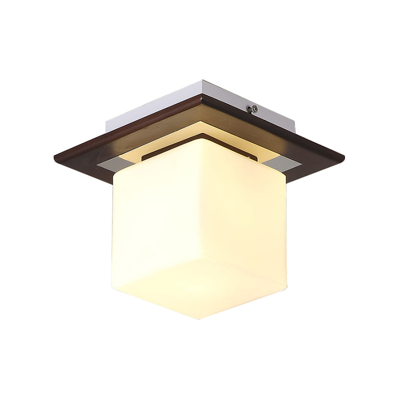 Geometric Flush Mount Ceiling Light Fixture - Modern Wooden Design (1-Light, Brown)