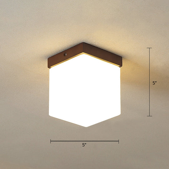 Geometric Flush Mount Ceiling Light Fixture - Modern Wooden Design (1-Light Brown) Brown / Square