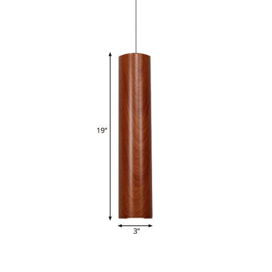 Hyadum I - Modern Cylinder Ceiling Light With Wood Grain Shade Metal Brown Living Room Pendant In