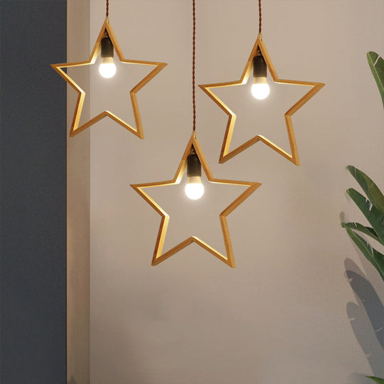Nordic Star Wood Pendant Lighting - 3-Light Restaurant Hanging Fixture