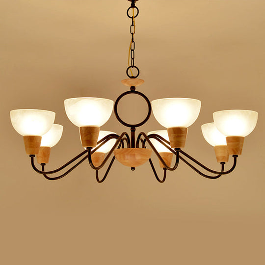 Frosted Glass Chandelier With Nordic Wood Accents For Bedroom Lighting