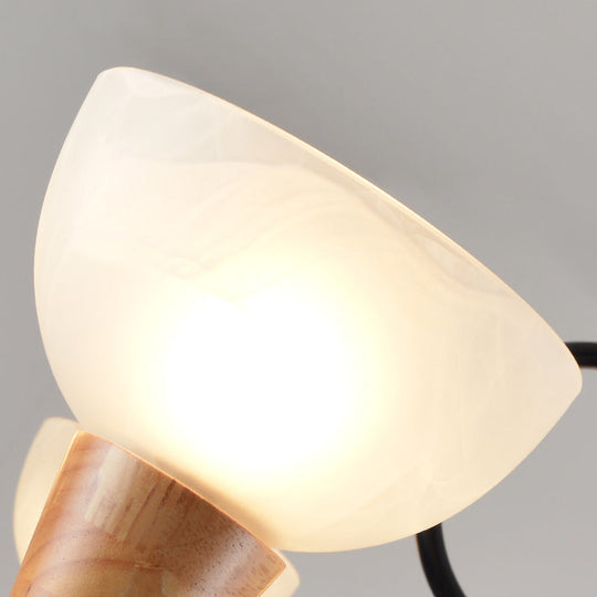 Frosted Glass Chandelier With Nordic Wood Accents For Bedroom Lighting