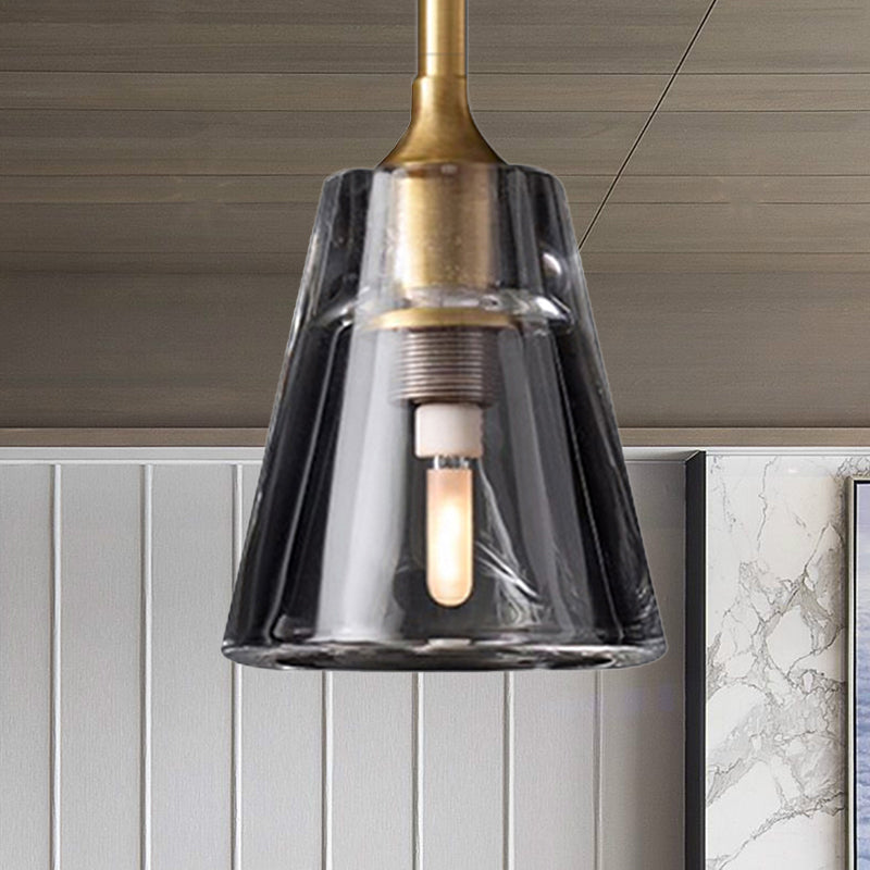Modern Black And Brass Cone Pendant Light With Led Double Smoke Glass