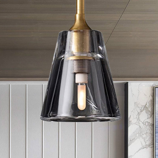 Modern Black And Brass Cone Pendant Light With Led Double Smoke Glass