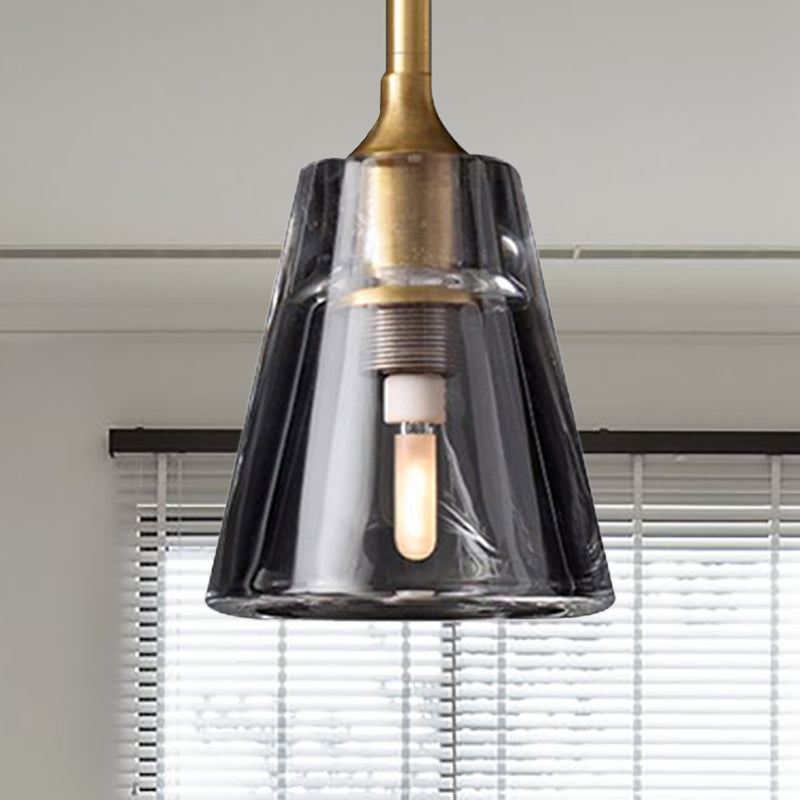 Modern Black/Brass/Chrome Cone Pendant Lamp with LED Double Smoke Glass Ceiling Fixture