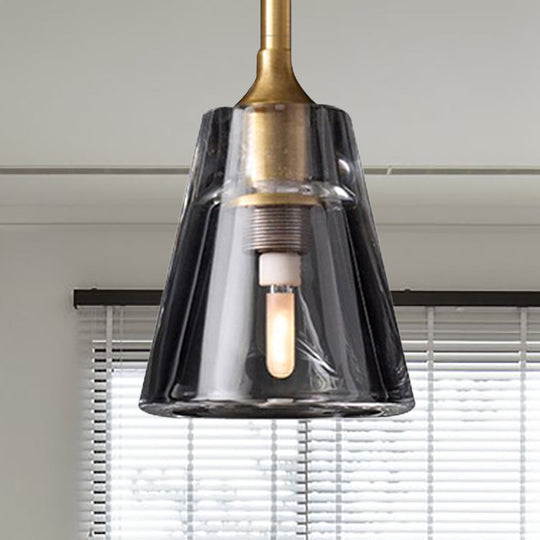 Modern Black And Brass Cone Pendant Light With Led Double Smoke Glass