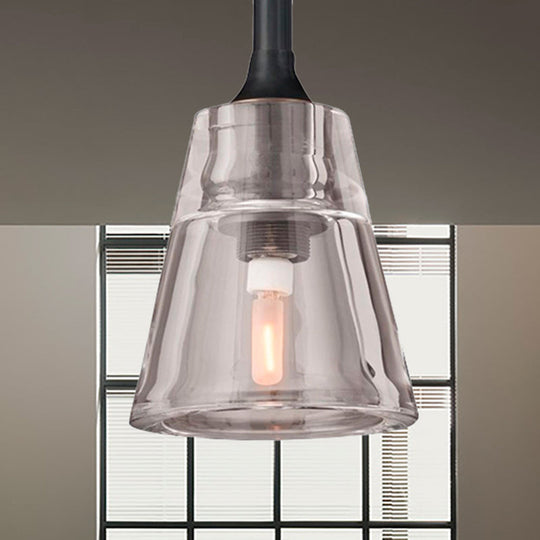 Modern Black And Brass Cone Pendant Light With Led Double Smoke Glass