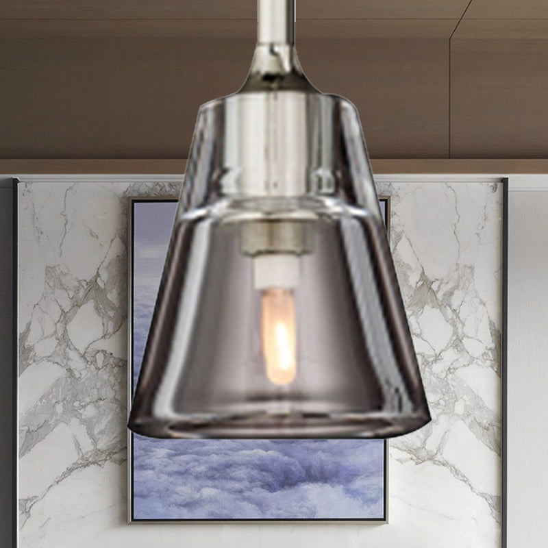 Modern Black And Brass Cone Pendant Light With Led Double Smoke Glass Chrome