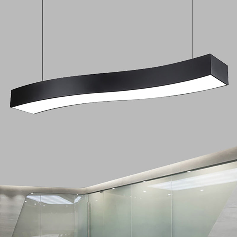 Modern LED Metal Wave Pendant Lamp with Recessed Diffuser - Black, Multiple Sizes Available