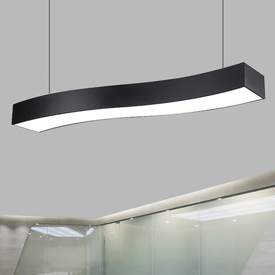 Modern LED Metal Wave Pendant Lamp with Recessed Diffuser - Black, Multiple Sizes Available