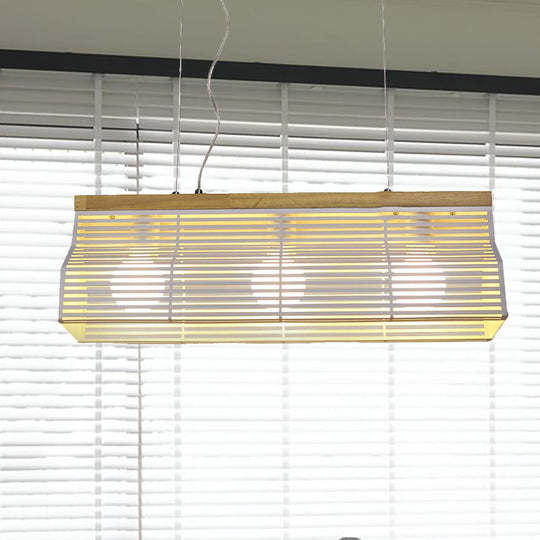 Modern Black/White Linear Island Pendant Light - 3-Light Metal And Wood Dining Room Lighting