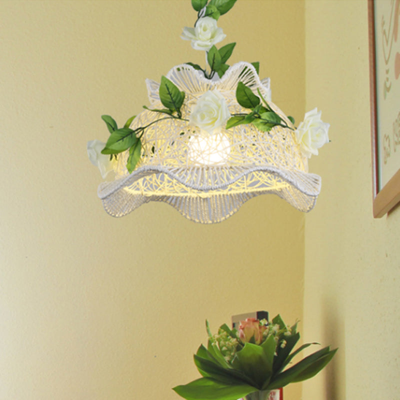 Suspension rustique Bine : lampe suspendue à tambour/festonnée à une seule lumière en blanc