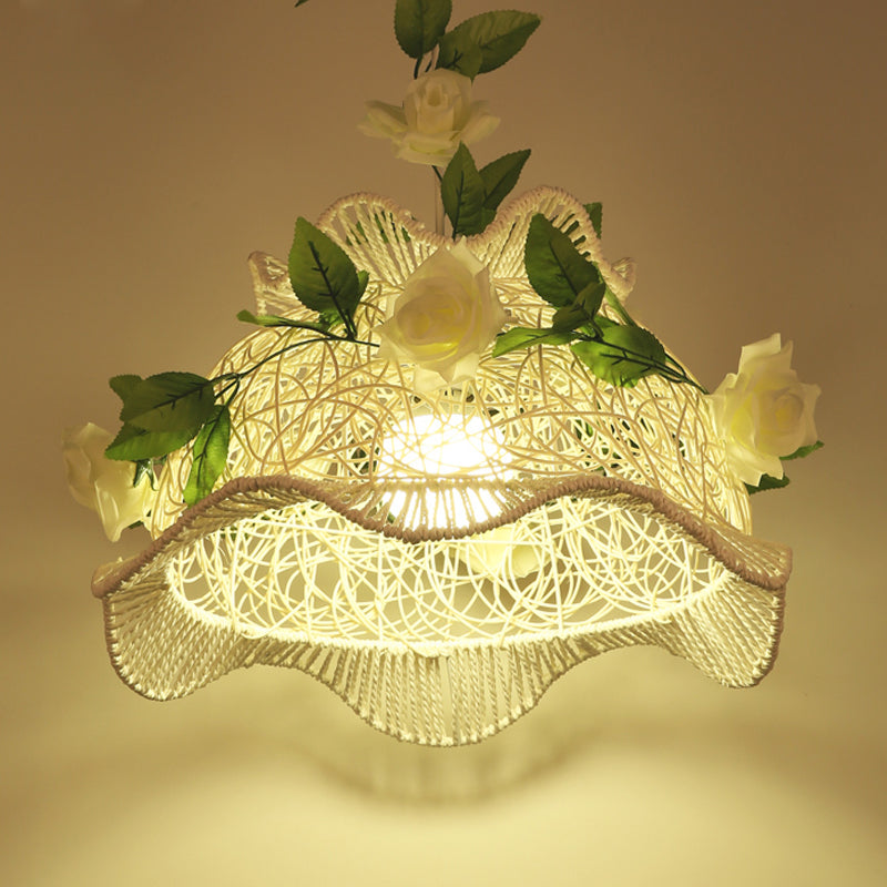 Suspension rustique Bine : lampe suspendue à tambour/festonnée à une seule lumière en blanc