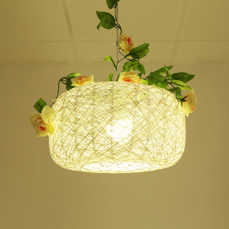 Suspension rustique Bine : lampe suspendue à tambour/festonnée à une seule lumière en blanc