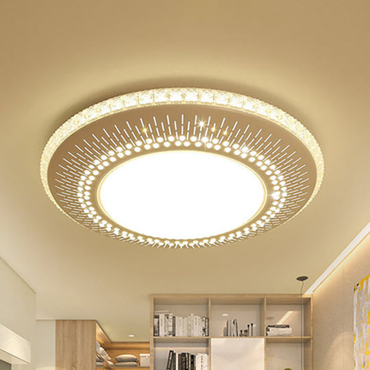 Contemporary Crystal Accent Led Ceiling Lamp - 21/25 Round Shade Flush Mount Fixture White Light /