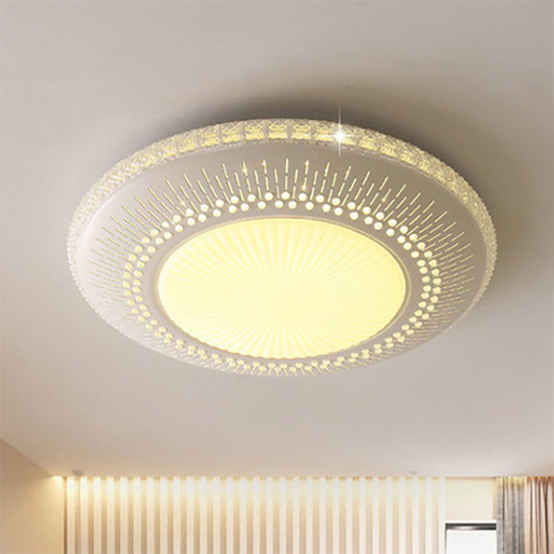 Contemporary Crystal Accent LED Ceiling Lamp - 21"/25" Round Shade - Flush Mount Fixture - White Light