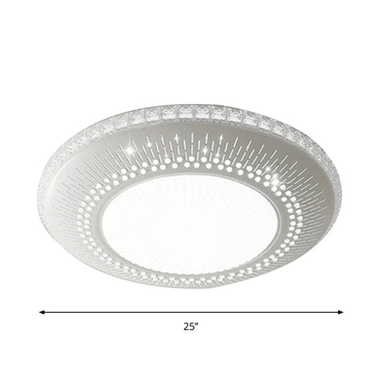 Contemporary Crystal Accent LED Ceiling Lamp - 21"/25" Round Shade - Flush Mount Fixture - White Light