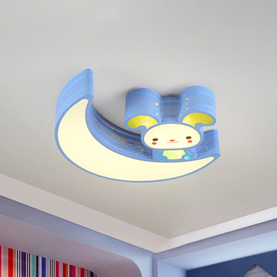 Adorable Acrylic Moon & Bunny LED Ceiling Lamp for Gamer Room