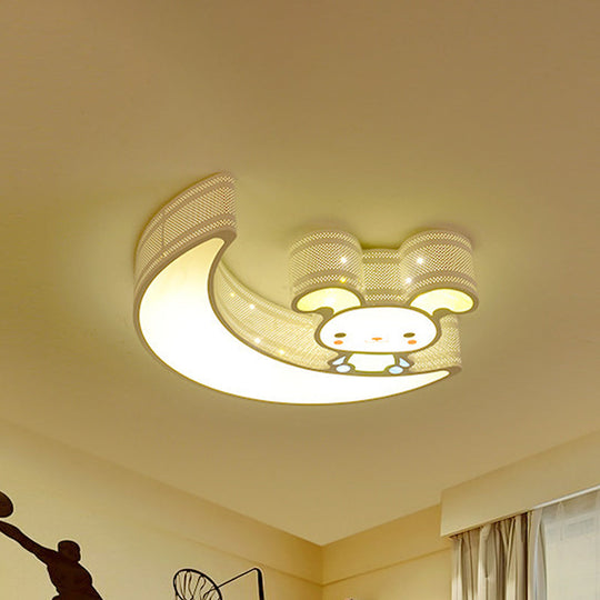 Adorable Acrylic Moon & Bunny LED Ceiling Lamp for Gamer Room