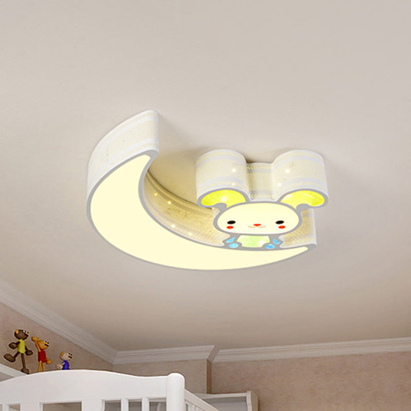 Adorable Acrylic Moon & Bunny LED Ceiling Lamp for Gamer Room