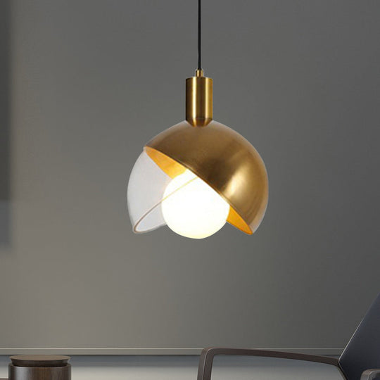 Contemporary Metal Dome Pendant Ceiling Light - 1-Light Gold Hanging Fixture with Mobile Shade