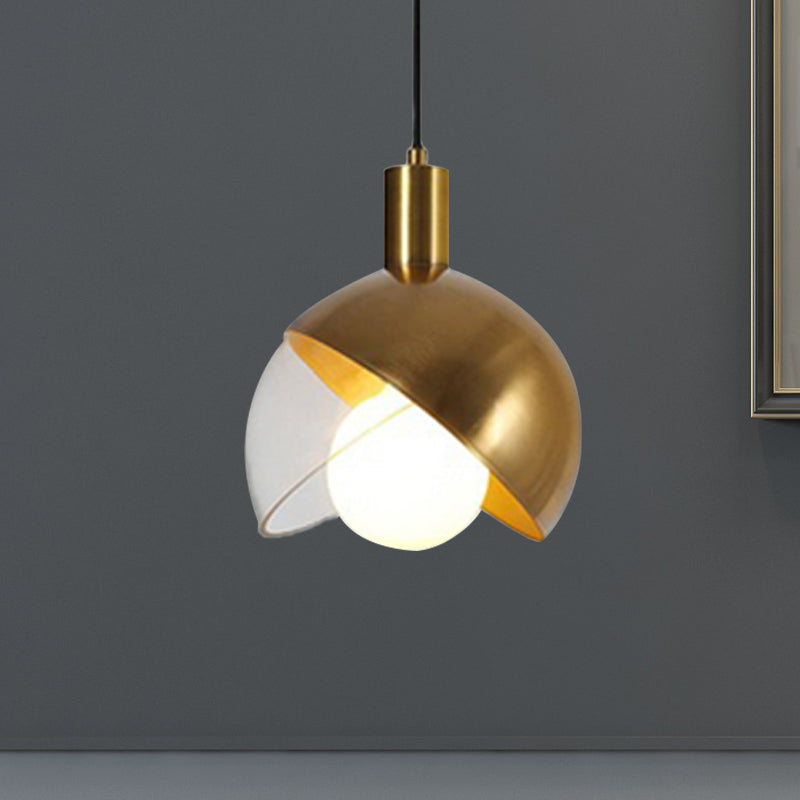 Contemporary Metal Dome Pendant Ceiling Light - 1-Light Gold Hanging Fixture with Mobile Shade