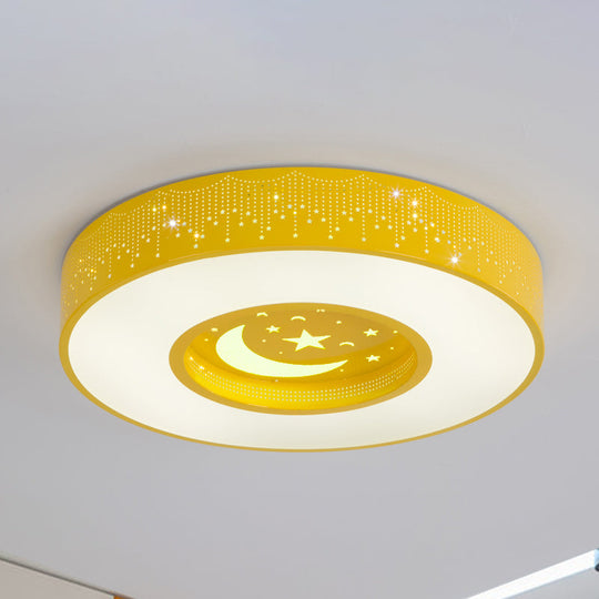 Macaron Acrylic LED Ceiling Lamp - Blue/Yellow/Green, 16"/19.5"/23.5" Round Flush Mount, Bedroom Lighting