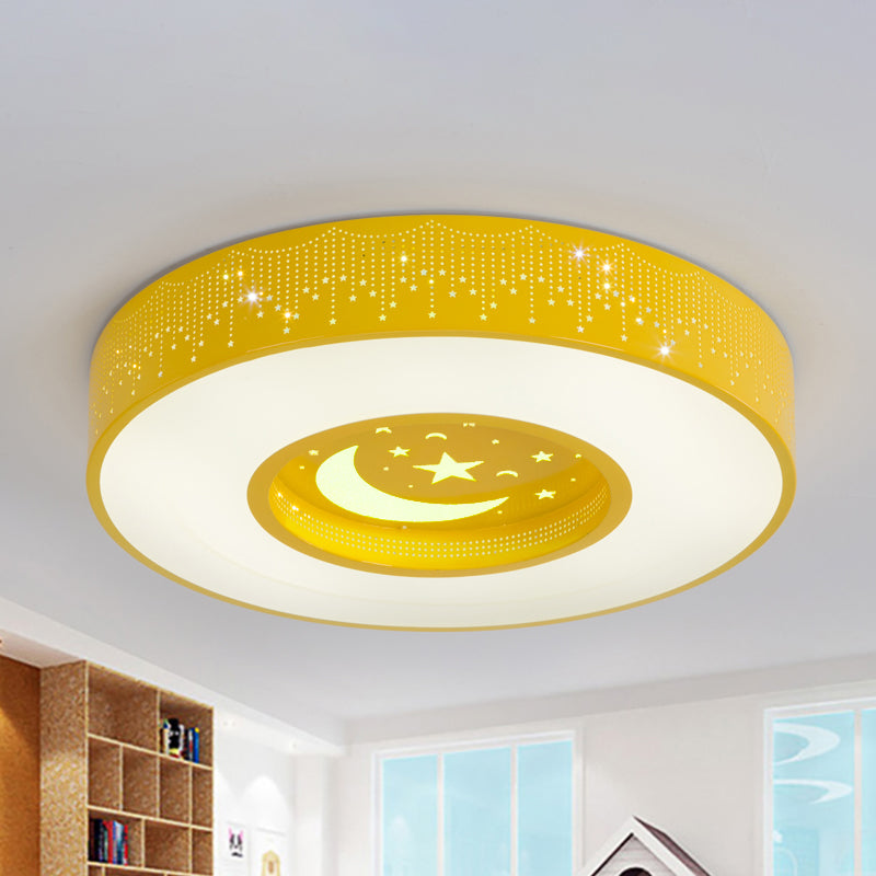Macaron Acrylic LED Ceiling Lamp - Blue/Yellow/Green, 16"/19.5"/23.5" Round Flush Mount, Bedroom Lighting