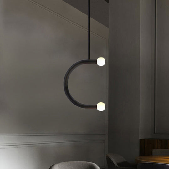 C Shape Simple Style Black Metal LED Pendant Light for Dining Room