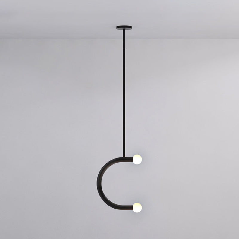 C Shape Simple Style Black Metal LED Pendant Light for Dining Room