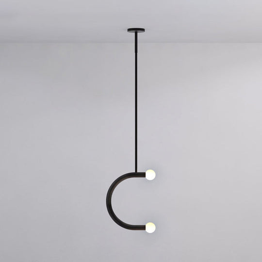 C Shape Simple Style Black Metal LED Pendant Light for Dining Room