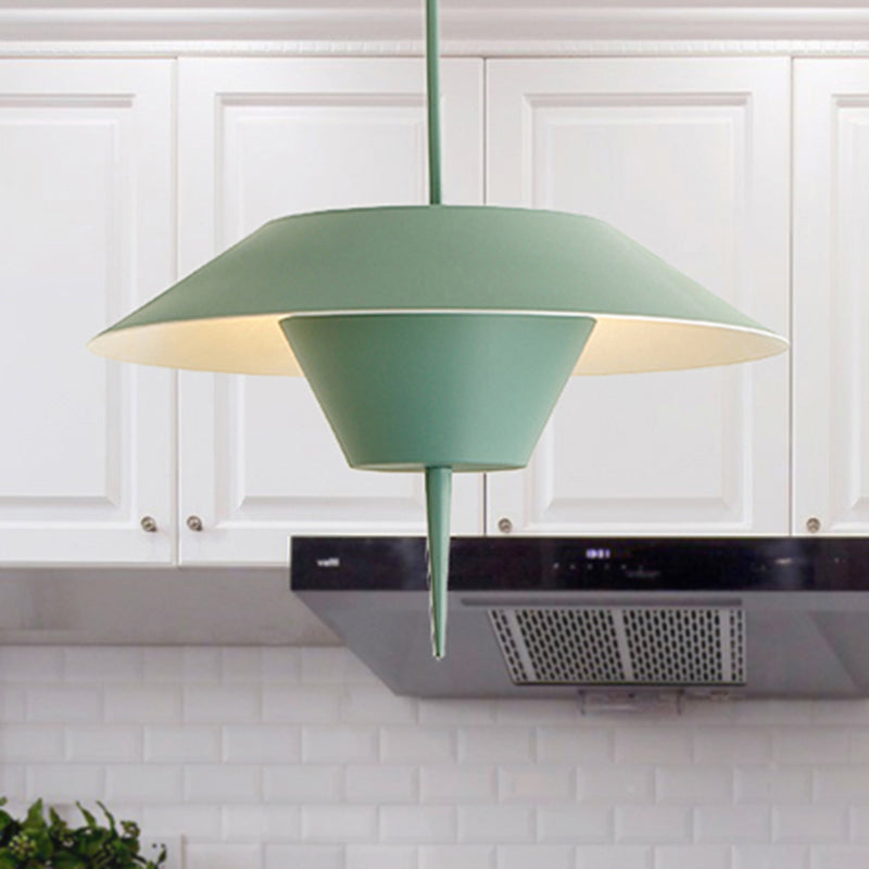 Modern Cone Hanging Ceiling Light in Grey, White & Pink - 1 Light Metal Drop Pendant with Inverted Conical Insert - Available in 12"/16" Width