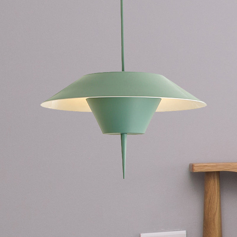 Modern Grey/White/Pink Cone Ceiling Light With Inverted Conical Insert - Metal Drop Pendant 12/16W