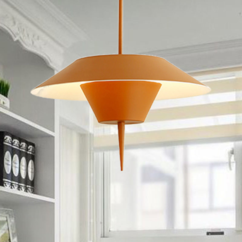 Modern Grey/White/Pink Cone Ceiling Light With Inverted Conical Insert - Metal Drop Pendant 12/16W