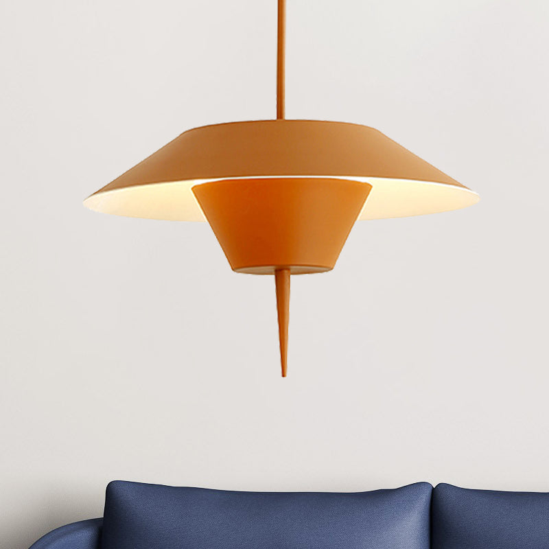 Modern Cone Hanging Ceiling Light in Grey, White & Pink - 1 Light Metal Drop Pendant with Inverted Conical Insert - Available in 12"/16" Width