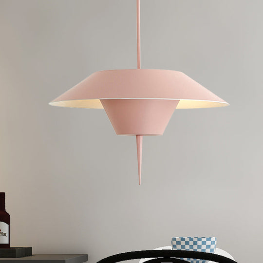 Modern Cone Hanging Ceiling Light in Grey, White & Pink - 1 Light Metal Drop Pendant with Inverted Conical Insert - Available in 12"/16" Width